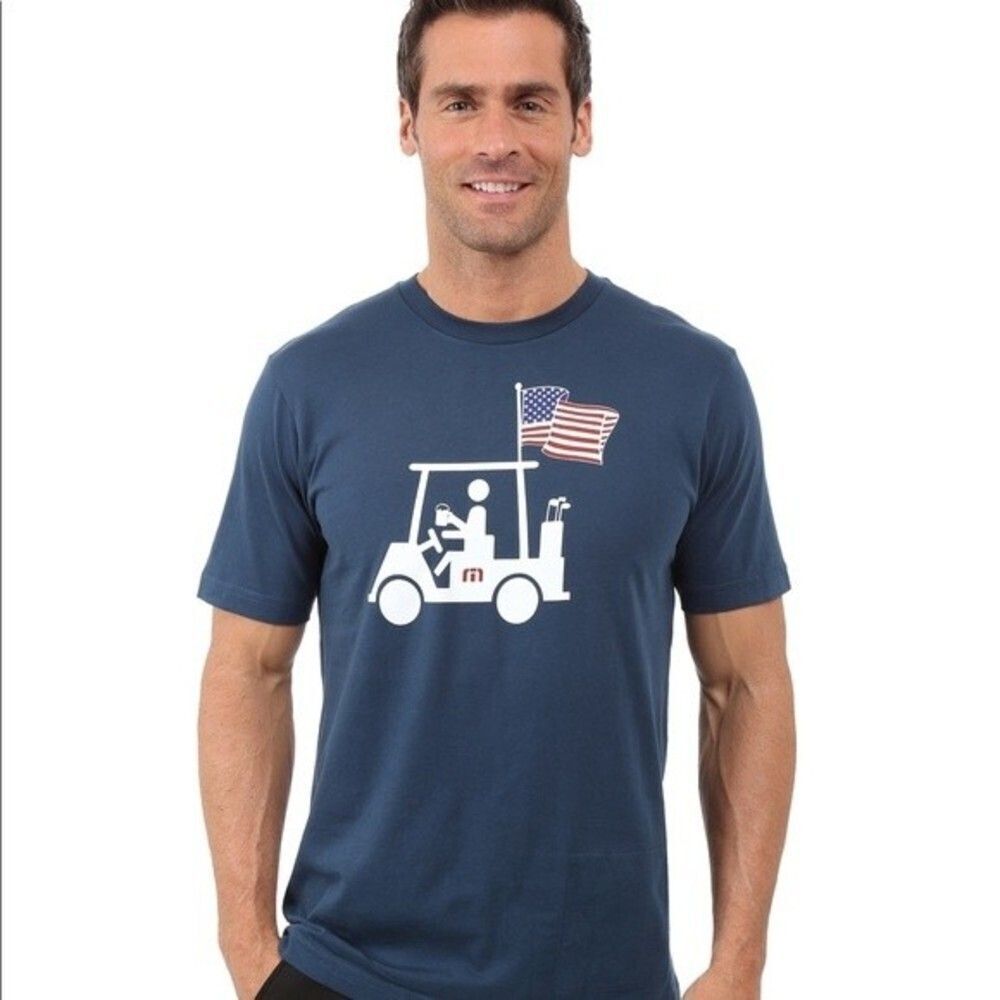 Travis Mathew shirt cotton Golf Cart Beer American Flag Graphic Shirt Mens Small